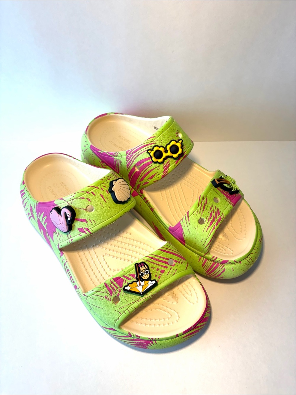 CROCS - 7 Classic Spring Break Crush Platform Lime Slip On Sandals - Picture 4 of 8